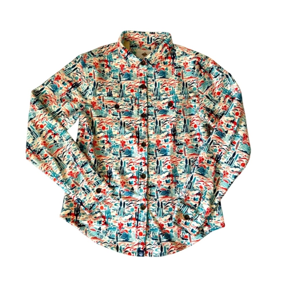 Rabbit High Country Corduroy Shacket Jacket Womens Medium Desert Print Button Up